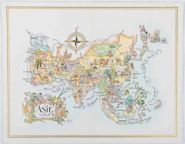ASIA 1960S AVIATION PICTORIAL MAP / Asie The President Special Pan American Menu