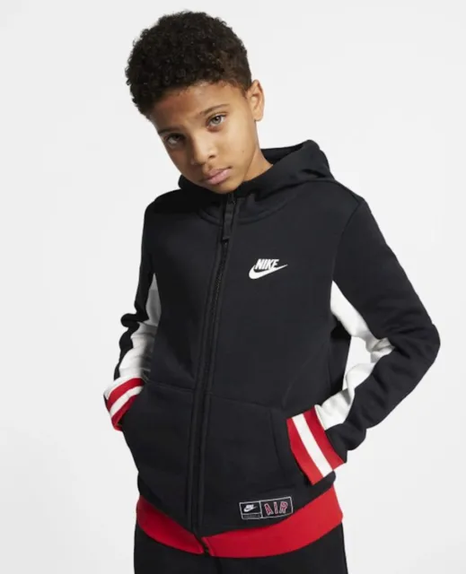 Felpa con cappuccio e cerniera intera per bambini Nike Air (nera) - età 10-12 - nuova ~ AQ9500 010