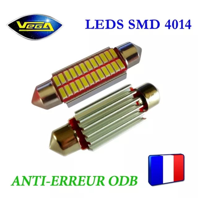 1 Ampoule navette C5W C10W 42 mm 24 leds 4014 SMD blanc xénon antierreur ODB 12V