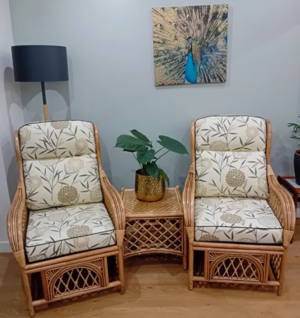 Save £260 Ant Wash Serena Cane Conservatory Chairs x2 Bamboo Natural Cushions.