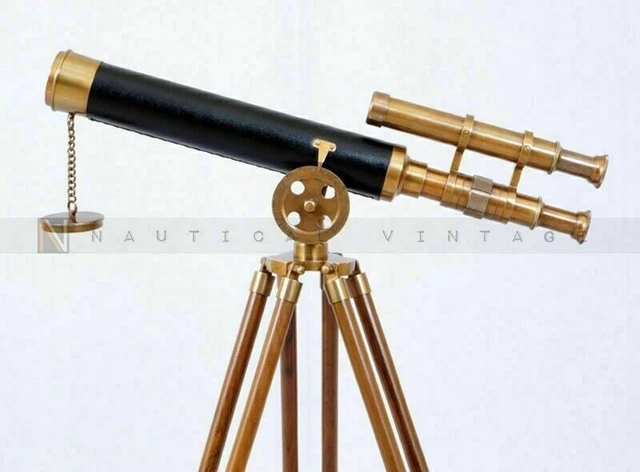 18" Antique Brass Marine Nautical Double Barrel Telescope With Tripod Stand Gift