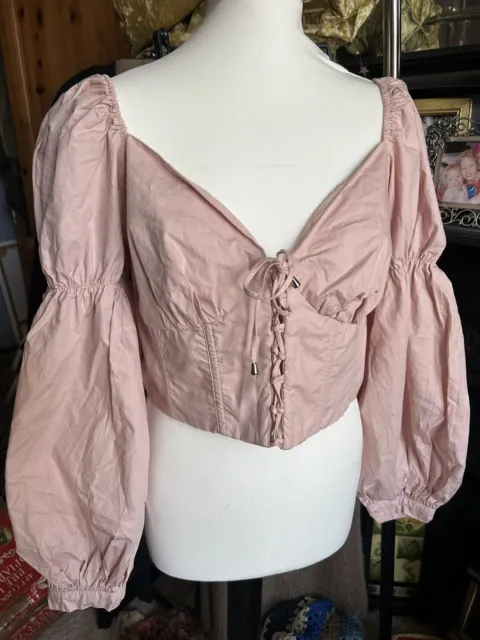 Ribbon slot corset crop top, Powder Pink