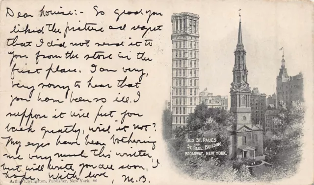 New York City~Old St Pauls & St Paul Building~Udb Postcard