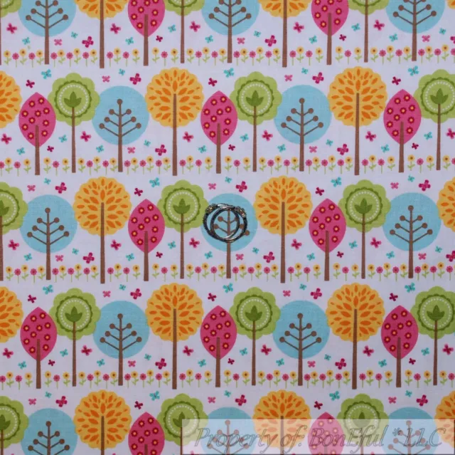 BonEful Fabric FQ Cotton Quilt White Blue Pink Green Leaf Tree Flower Dot BOHO S