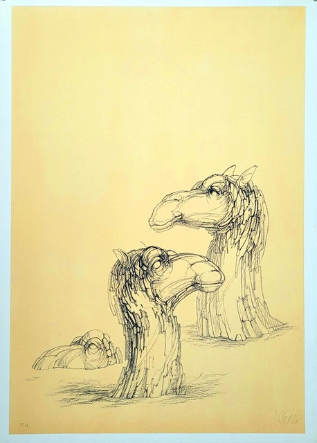 "Cammelli" Litografia a due colori di Fabrizio Clerici, cm 50x70 del 1977