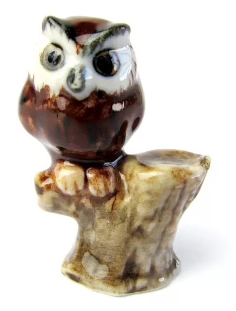 Miniature Porcelain Hand Painted Owl on Tree Stump Figurine (Small)