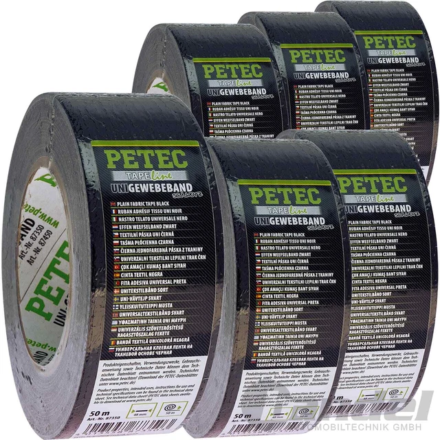 6x 50m PETEC UNI NASTRO TESSUTO NERO NASTRO ADESIVO NASTRO PER BALLERINO GAFFA TAPE