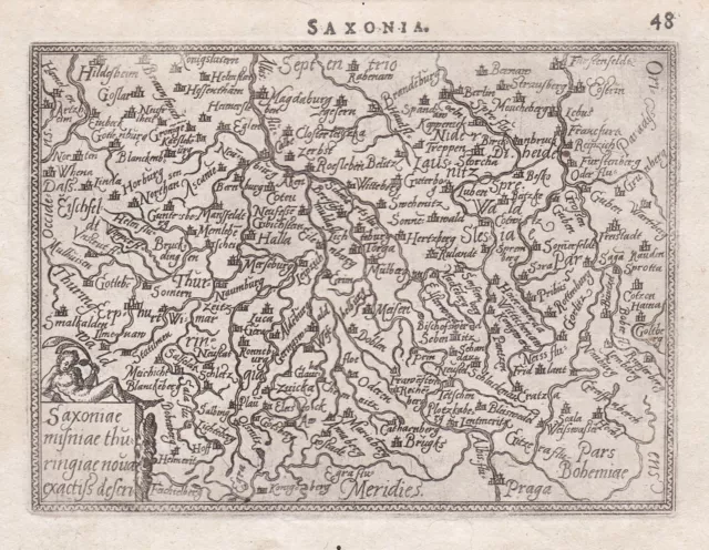 Sachsen Meißen Thüringen Germany Saxonia map Karte Ortelius Kupferstich 1588