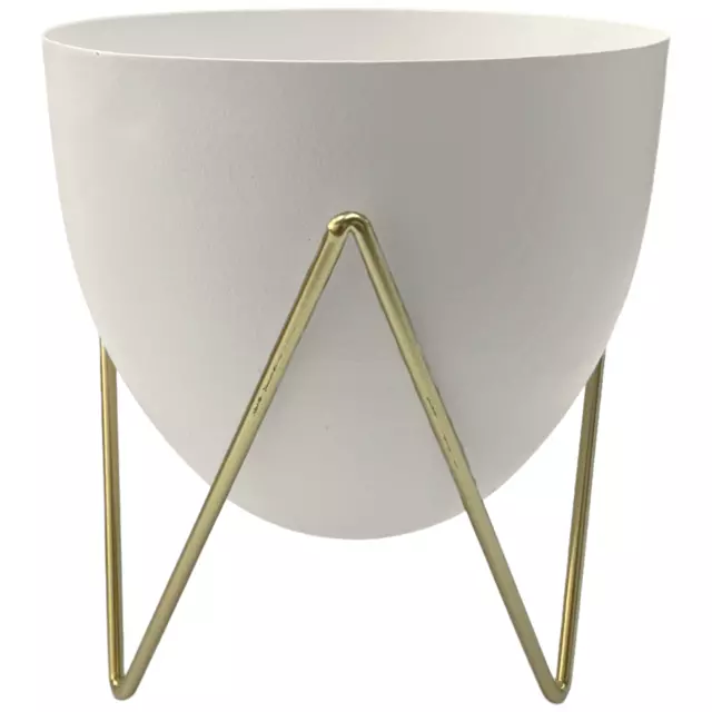 Bianco Metallo Vaso di Fiori Su Oro Supporto Decorativo Sollevato Pianta Display