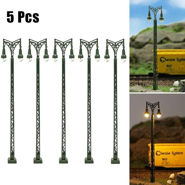 Lot De 5 Lampadaires Antiques Éclairés Échelle O - Pour Maquette De Train - LED Blanc Chaud 3V - RANRAO
