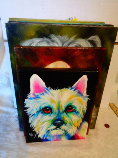 Original Hand Painted Acrylic on Canvas Dog Portrait - Artist Signed - 8" x 10"