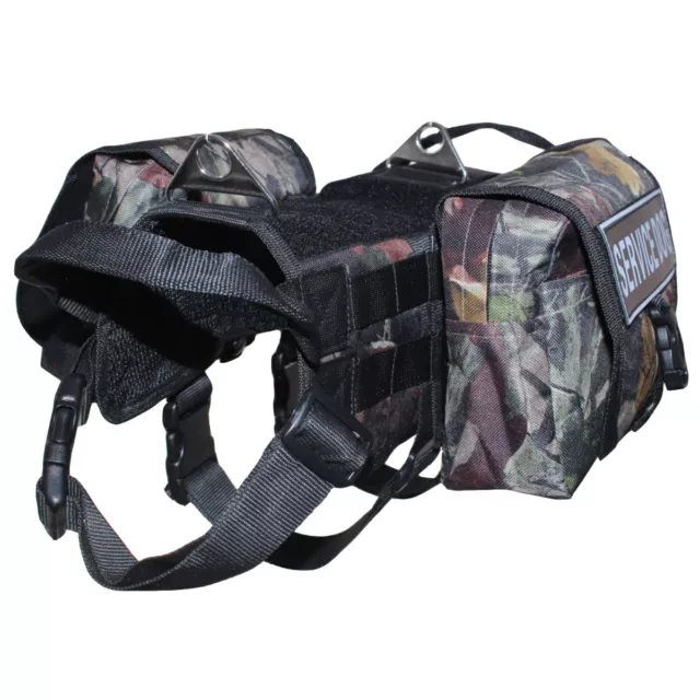 Camouflage TACTICAL Service TRAINING DOG VEST HARNESS Side Bags & free 2 Patches