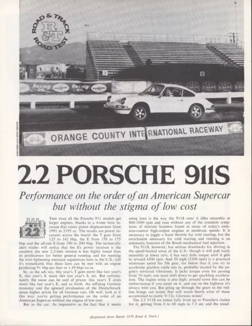 Road & Track Article Reprint from March 1970 -- 2.2 Porsche 911S --