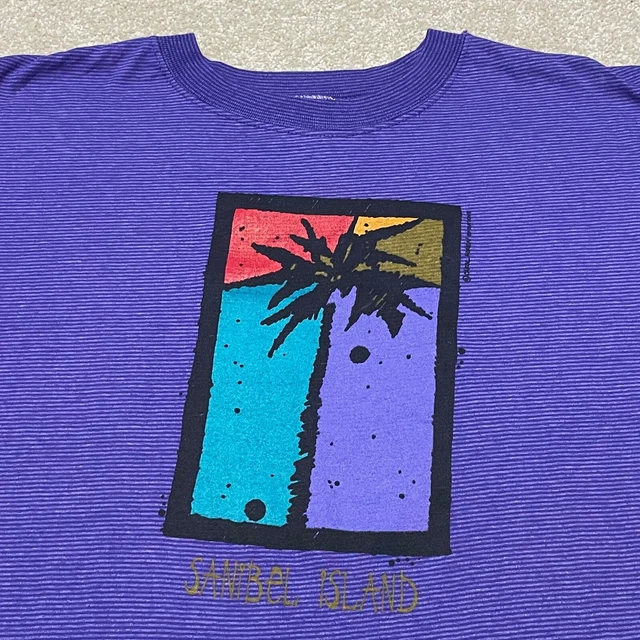 Sanibel Island T Shirt Men Large Adult Purple Florida Vintage 90s Palm Tree USA