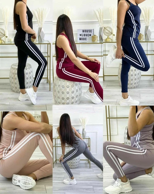 2PC Donna Allenamento Fitness Tuta SPORTS Yoga Palestra Canotta Set Leggings