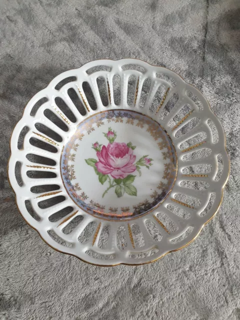 Porcelain Lattice Rose Pattern Dresden China basket bowl bon bon dish fruit bowl