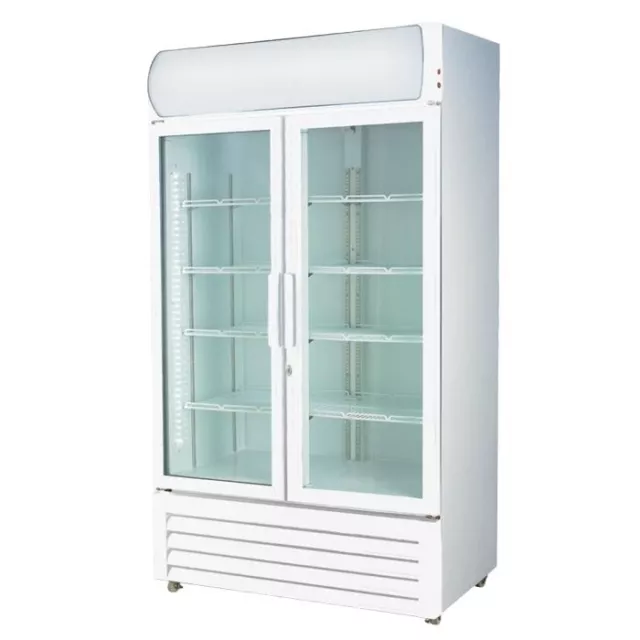 2 Door 1000L Commercial Upright Glass Display Drinks and Storage Fridge 2
