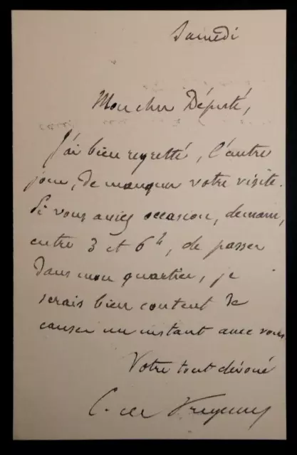 Charles Louis Saulces DE FREYCINET - LETTRE AUTOGRAPHE SIGNÉE