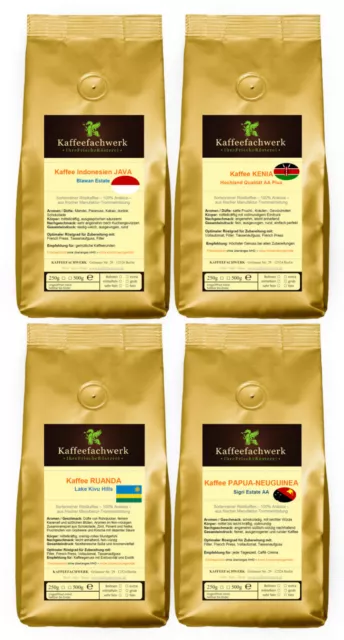 Kaffee Probierpaket ♥ Röstfrisches Set 4x500g Java Kenia Ruanda Papua Neuguinea