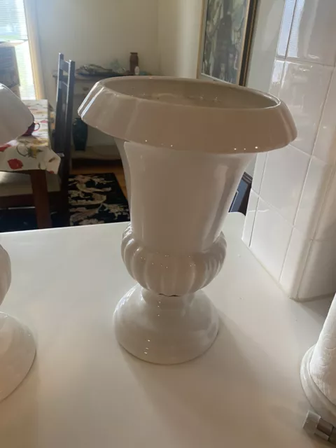VTG Haeger Pottery Pedestal Planter/Vase Ivory Ribbed Original Label Art Deco