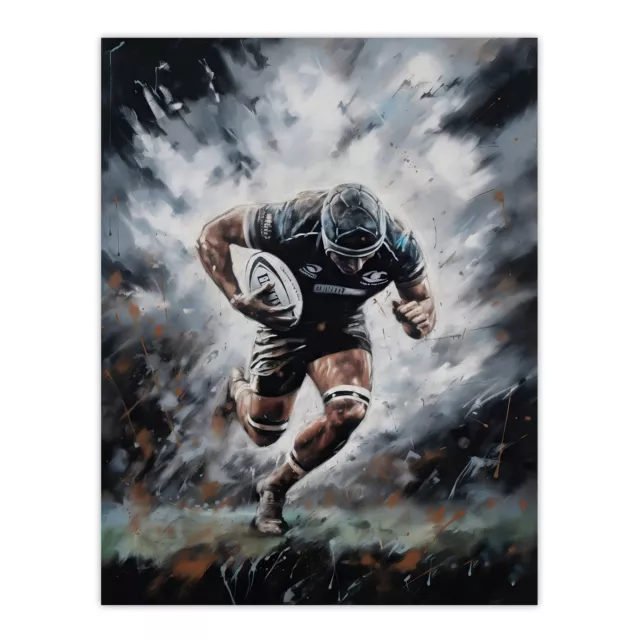 Rugby Forward Powering Through Action Artwork Fan Man Cave Wall Art Poster Print