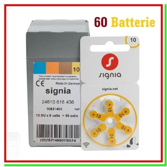 60 SIGNIA 10 PR70 Batterie per Protesi Udito Pile per Apparecchi Acustici gialle