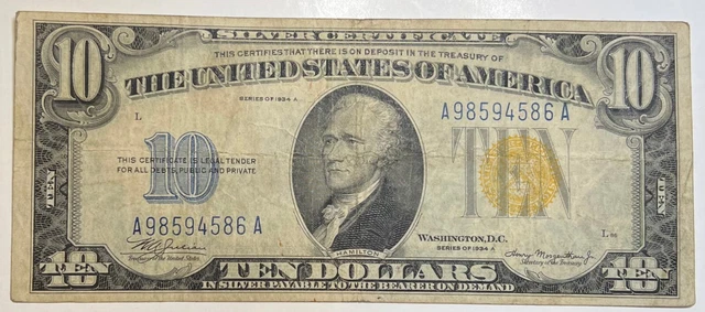 Series of 1934 A $10 North Africa Small Silver Certificate Currency Note