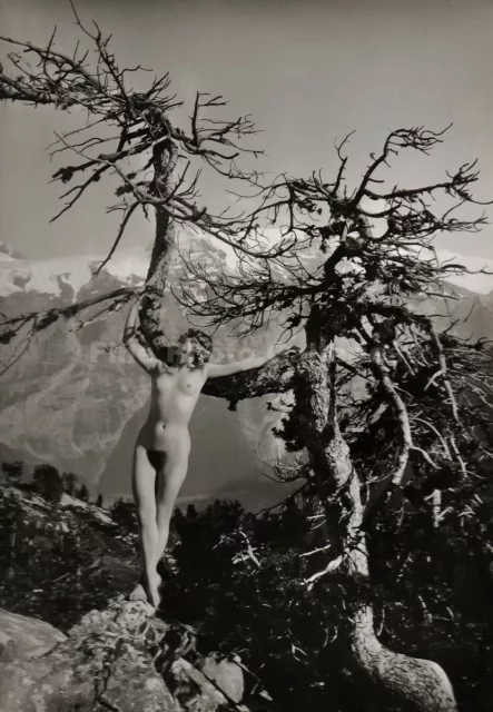 1925 Original MARCEL PAUL MEYS Female Nude Mountain Landscape Deco Silver Photo