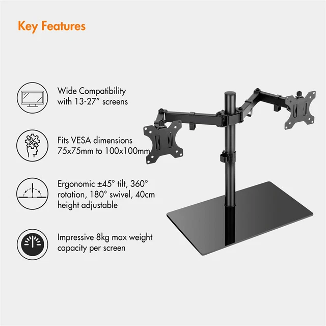 VONHAUS DUAL MONITOR StandDouble Arm Desk Mount, 1332" Screens with