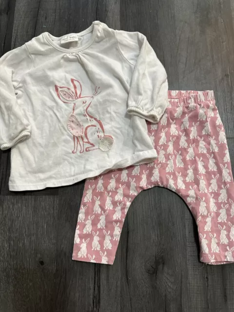 Next Baby Girl’s 0-3 Months Bunny Rabbit Pink White Leggings T-shirt Outfit Set