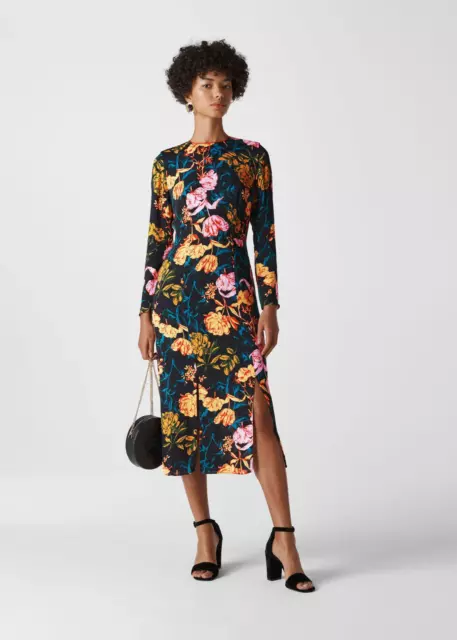 Whistles Bella dress , midi, digital floral print  , black multi, Uk 12