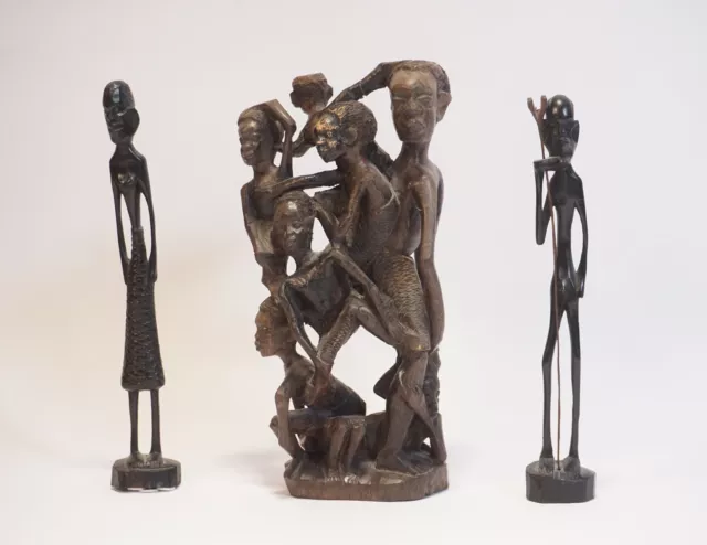 3-tlg. Set Vintage Africane Legno Figure Africa Stammeskunst Aborigeni