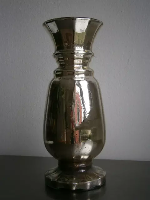 Vase Verre soufflé Mercurisé 19°s déco Argenté Ancien