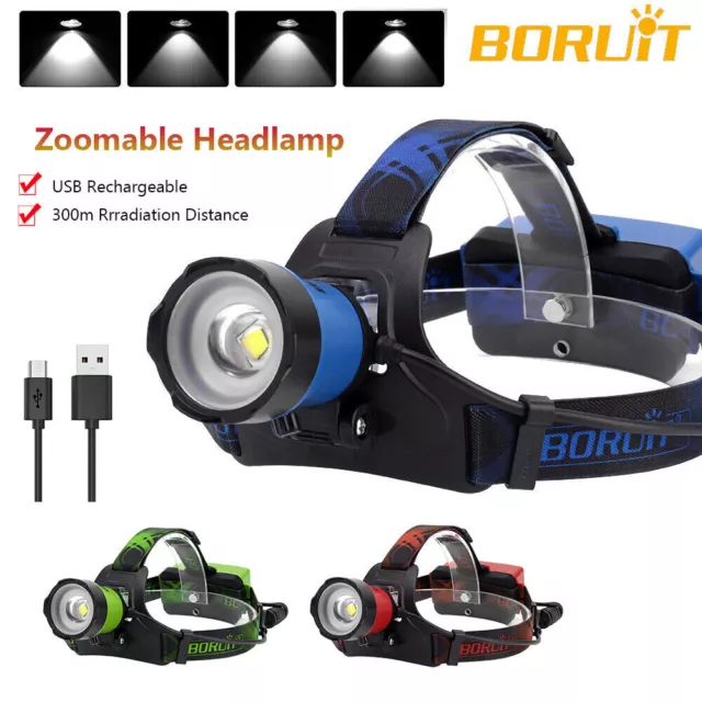 BORUiT B13 LED Head Torch Headlamp Headlight Flashlight Light Lamp Rechargeable