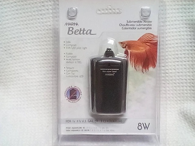 NEW Marina Betta Submersable Fish Tank Heater For 1/2 to1 1/2 Gal (2-5L)Tanks 8W