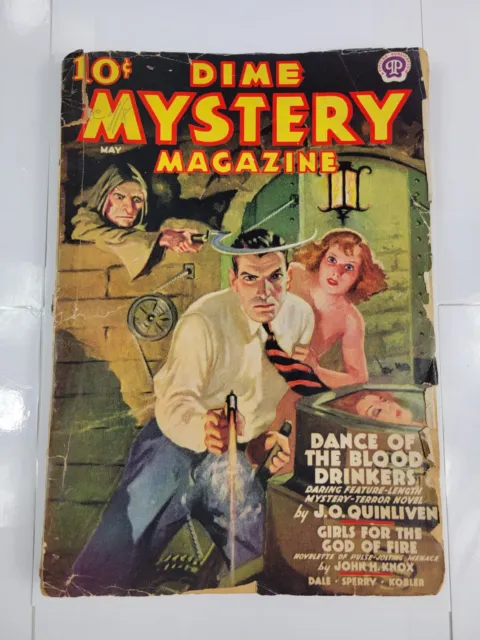 Dime Mystery Pulp Magazine May 1938 "Dance of the Blood Drinkers" Menace Cover
