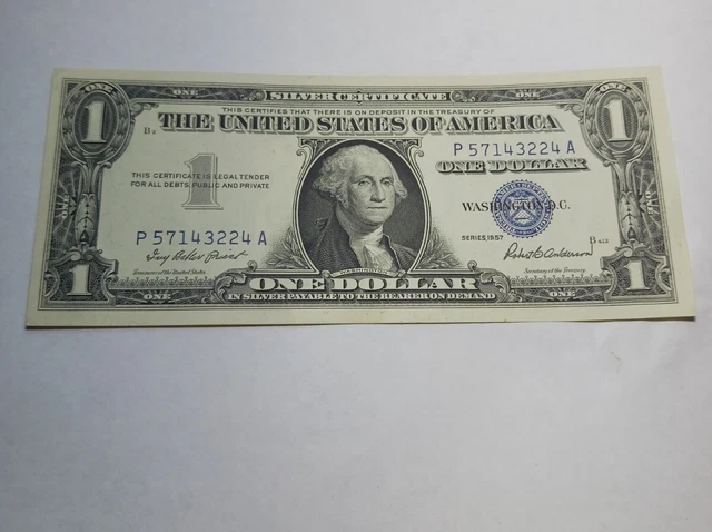1957 One Dollar Bill Silver Certificate Blue Seal Series