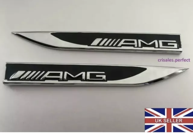 2x AMG Mercedes Emblem Badge Side Sticker Wing Fender Metal A B C E S Class CLA
