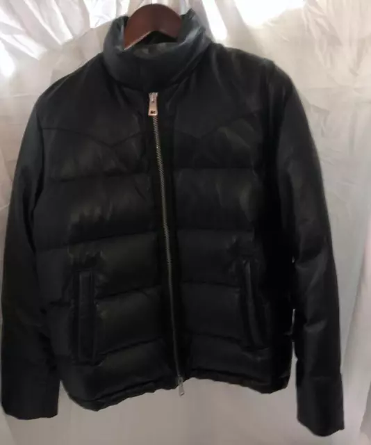 Size: S/M AMI PARIS Men Black Real Lamb Leather Puffer Jacket