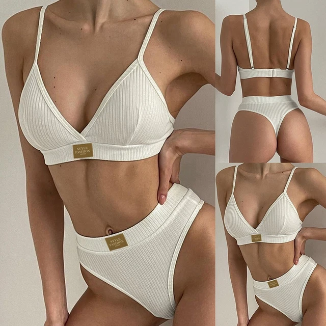 Set BH+Slip Nachtwäsche Solid Sport BH Unterhosen Unterwäsche Weiblich