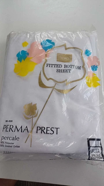 Hoja de Colección Sears Muslin Tamaño Completo AJUSTADA 50/50 Poliéster Algodón Prensa Perma