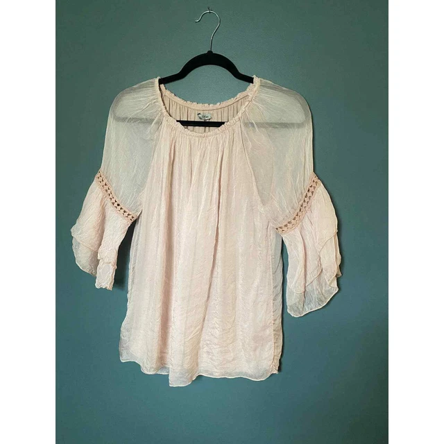 Elena Baldi Italian Made Silk Flowy Blouse Light Pink Lined - Women's Large