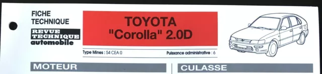Fiche Technique Automobile R.T.A (RTA) ; TOYOTA " COROLLA " 2.0 D