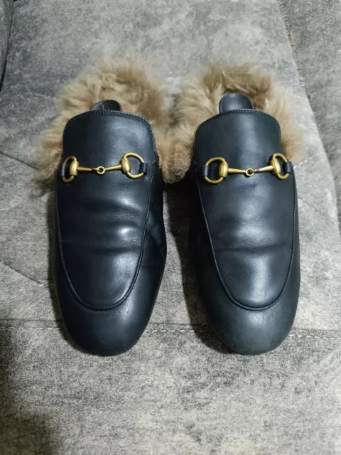 Gucci Princetown Fur Lined Mules Slippers Black EU 40