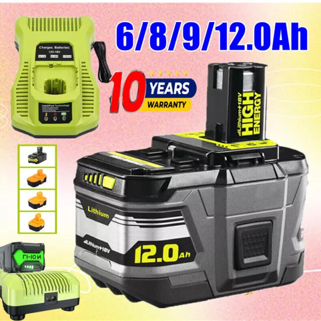 18V 12.0Ah Lithium Battery For Ryobi P108 ONE+ Plus P107 P240 6/8.0Ah + Charger