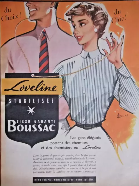 Publicité 1954 Les Gens Élégant Portent Loveline Stabilisée Tissus Boussac
