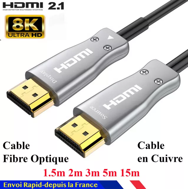 Cable HDMI 2.1 8K 4K 120Hz 2 mètres compatible HDR UHD eARC 48Gb/Sec