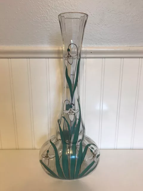 Antique French Art Glass Possibly Mont Joye Legras Vase w/ Enamel Flowers