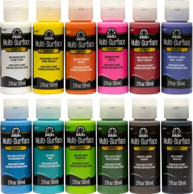  FolkArt Color, 10 Bottle Multi-Surface Acrylic Paint Set, 2oz,  Basics