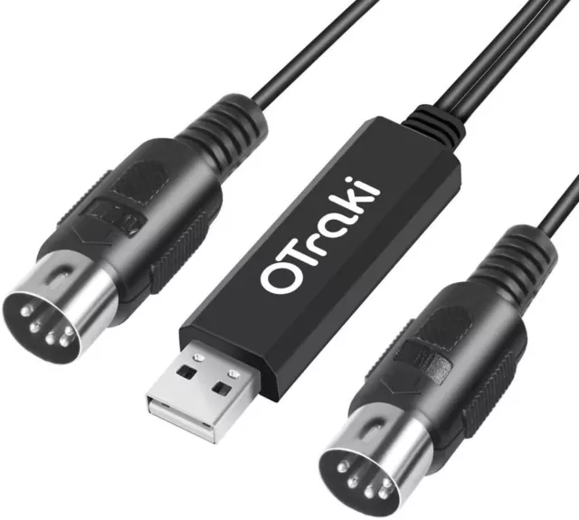OTraki USB MIDI Cable, 6Ft 2M Upgrade Professional USB In-Out MIDI Cable Adapter